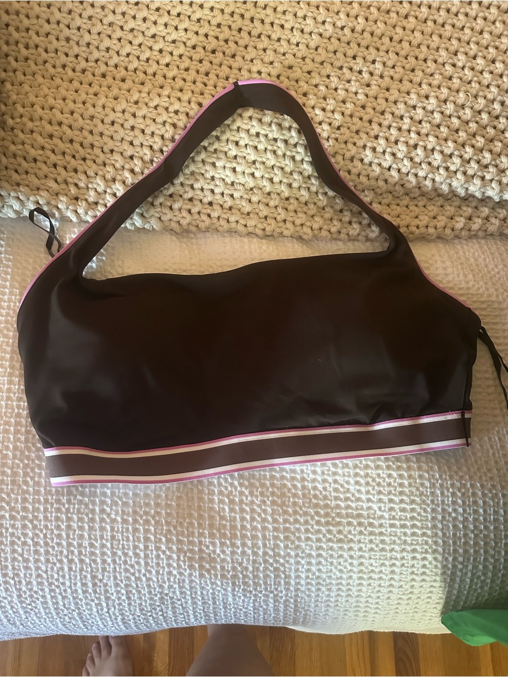 aerie Brown Sports Bralette with Pink Trim and Striped Band